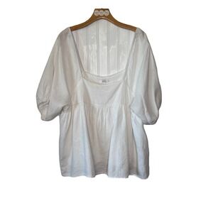 DISSH Top Crop Linen White 14 On Off Shoulder Puff Sleeve Lined Boho Lagenlook